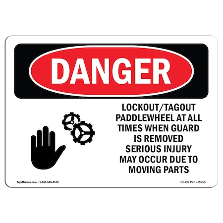 Signmission OSHA Danger Sign, LockoutTagout Paddlewheel At, 14in X 10in Rigid Plastic, 10" W, 14" L, Landscape OS-DS-P-1014-L-2435